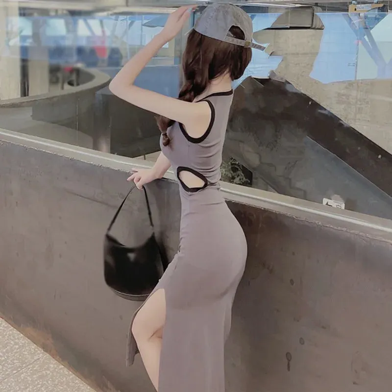 Znbbw Women's Korean version round necked open waist dress with a slim fit and sexy sleeveless vest dress - Image 2