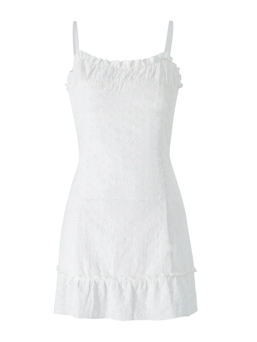 Znbbw Women Sexy Lace Frill Y2K Mini Dress Sexy Sleeveless Bowknot Spaghetti Strap See Through Hollow Out Ruched Ruffles Dress - Image 5