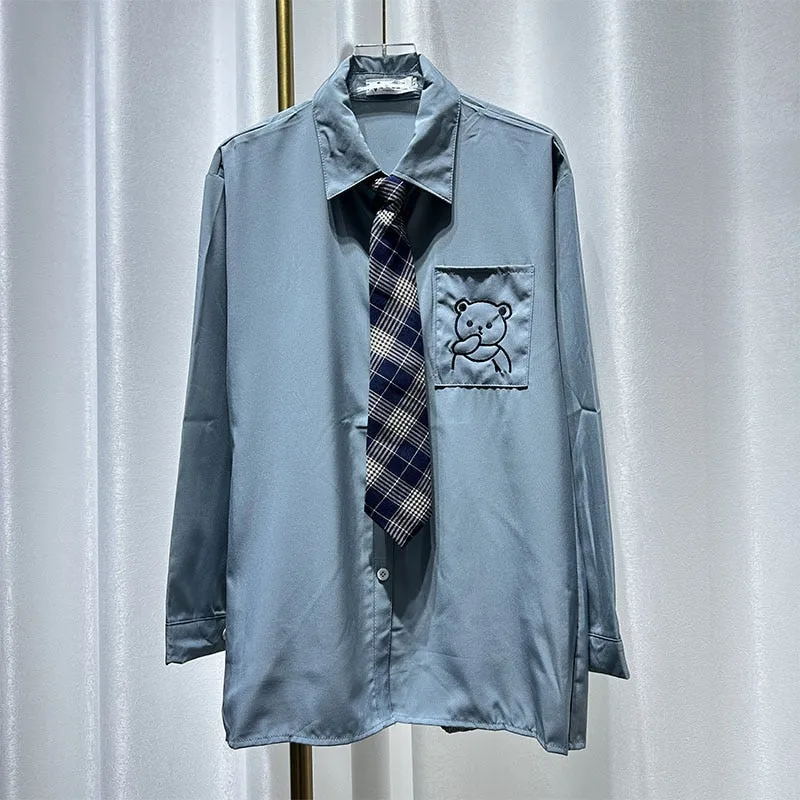 Znbbw Autumn Women Harajuku Vintage Blouse Black White Goth Streetwear Student Long Sleeve Down Collar Kpop Fashion Shirts Top - Image 10