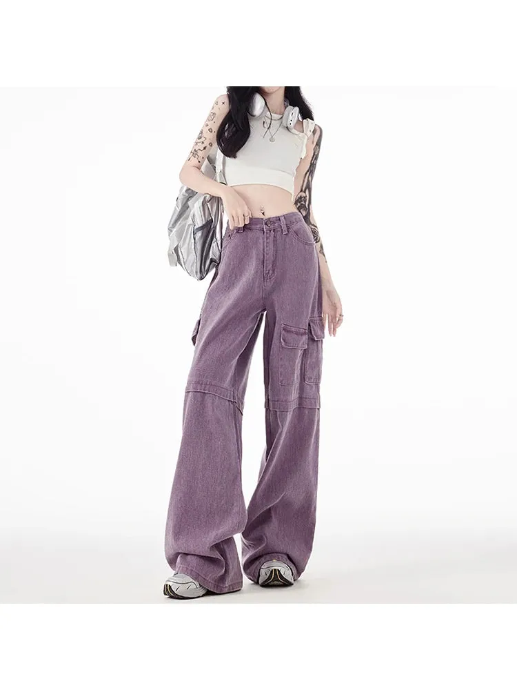 Znbbw Women's Vintage Purple Jeans Baggy High Waist Denim Trouser Korean 90s 2000s Y2k Punk Harajuku Aesthetic Wide Leg Pants Clothes - Image 6