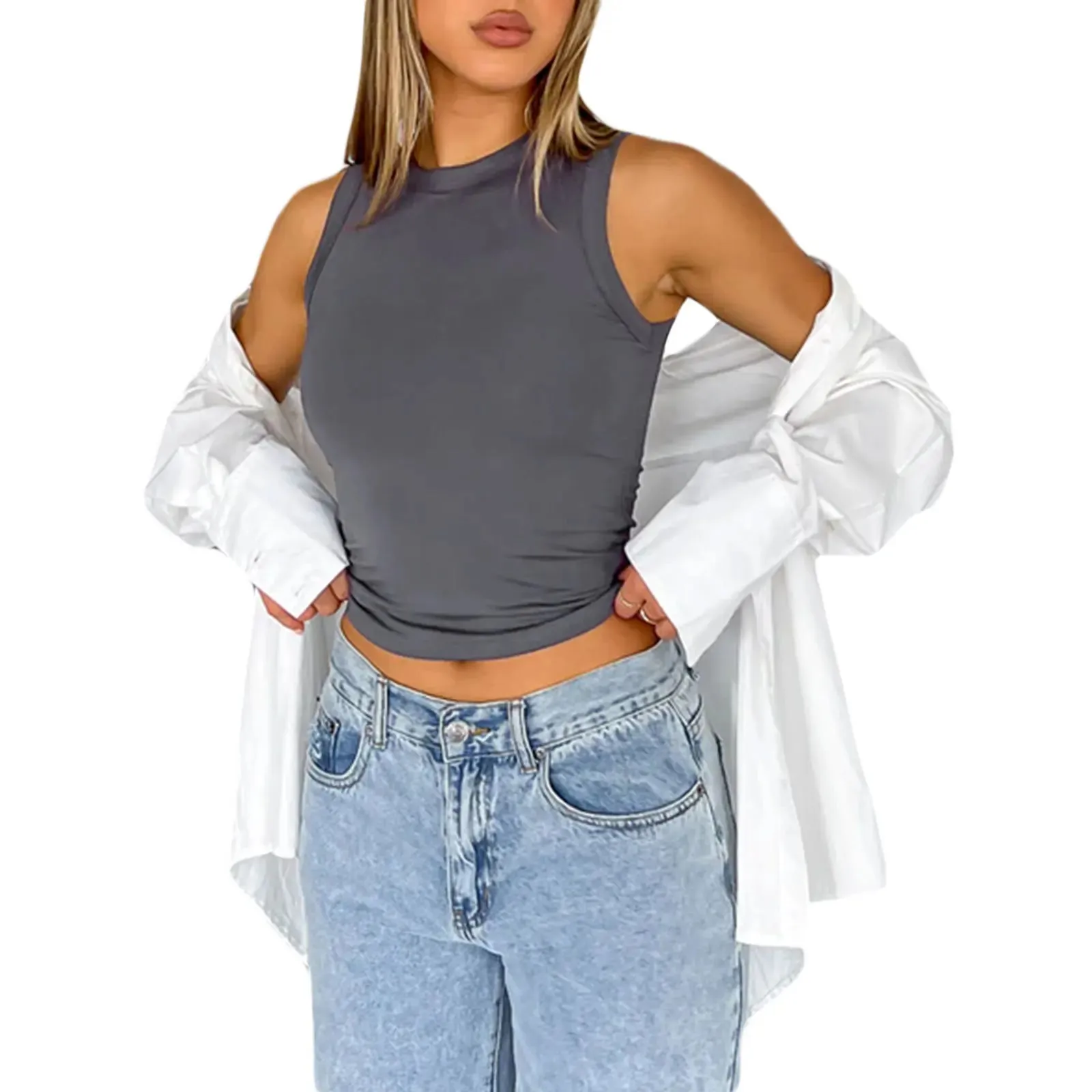 Znbbw Women Skim Dupes Tank Tops Strechy Sleeveless Cropped Vest Tee Shirts Slimt Fitted Going Out Teen Girls Aesthetics Streetwear - Image 11