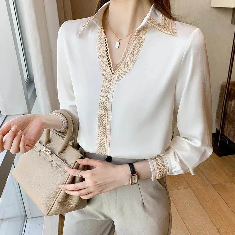 Znbbw Women Long Sleeve White Blouse Shirt Tops Women V-Neck Chiffon Blouse Women Blusas Mujer De Moda 2023 Blouses Femme E685 - Image 2