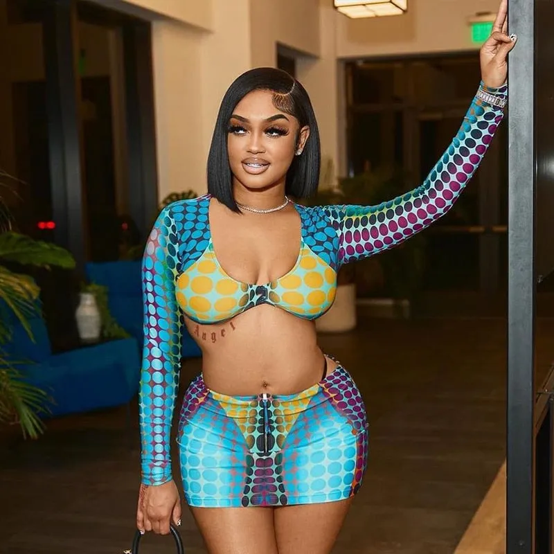 Znbbw Women Long Sleeve Crop Tops Mini Skirt Party Club Two Piece Sets Outfits 2023 Fall Clothing Wholesale Items For Business - Image 2