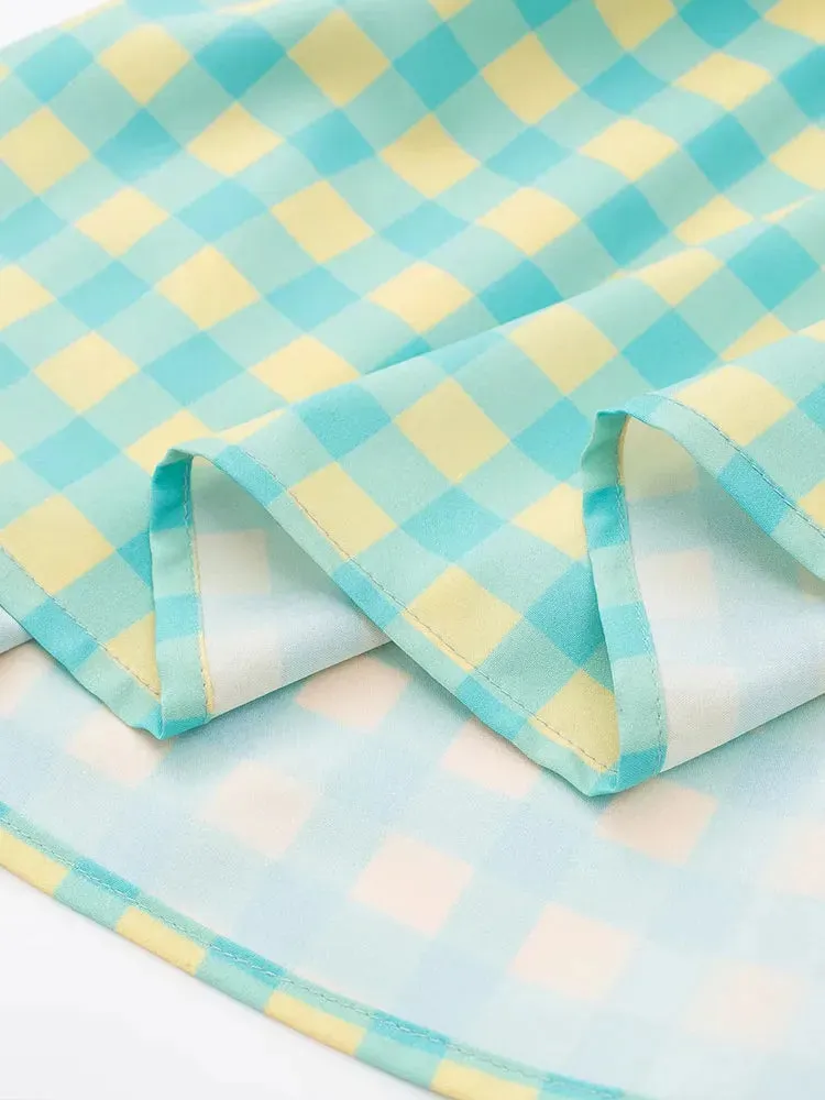 Znbbw ZBZA 2023 Plaid Print Ruffle Lace Up Square Neck Checked Dress Short Sleeve Tie Up Strap Gingham Midi Dress Women 202305 - Image 2