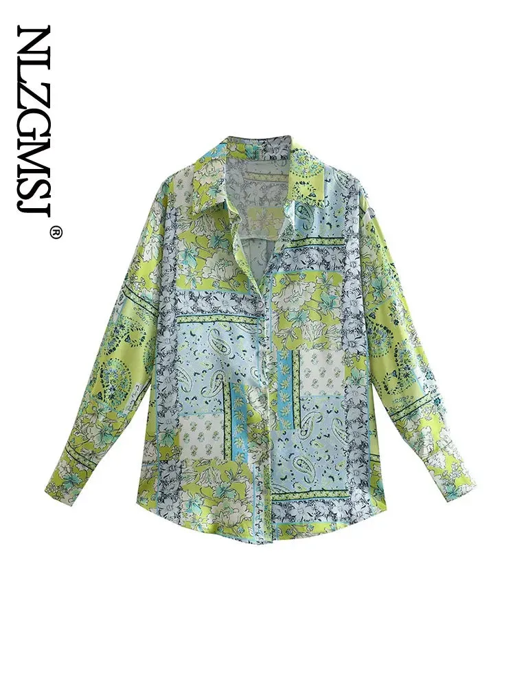 Znbbw ZBZA Woman 2023 Casual Blouses Summer Spring Fashion Long Sleeve Vintage Print Loose Long Shirts Female Tops 202302