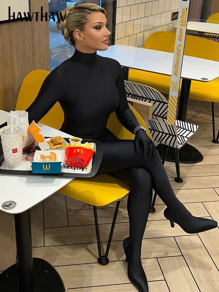 Znbbw Women Long Sleeve Bodycon Streetwear Black Jumpsuit Overalls One Piece Outfit 2023 Autumn Wholesale Items For Business - Image 3