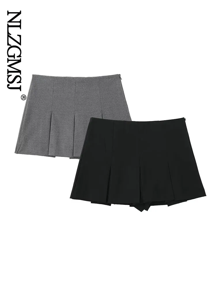 Znbbw 2023 Spring Autumn Fashion Pleated Shorts Skirt Casual Women Solid Color Simple Mini Skirt Bottom Female - Image 2