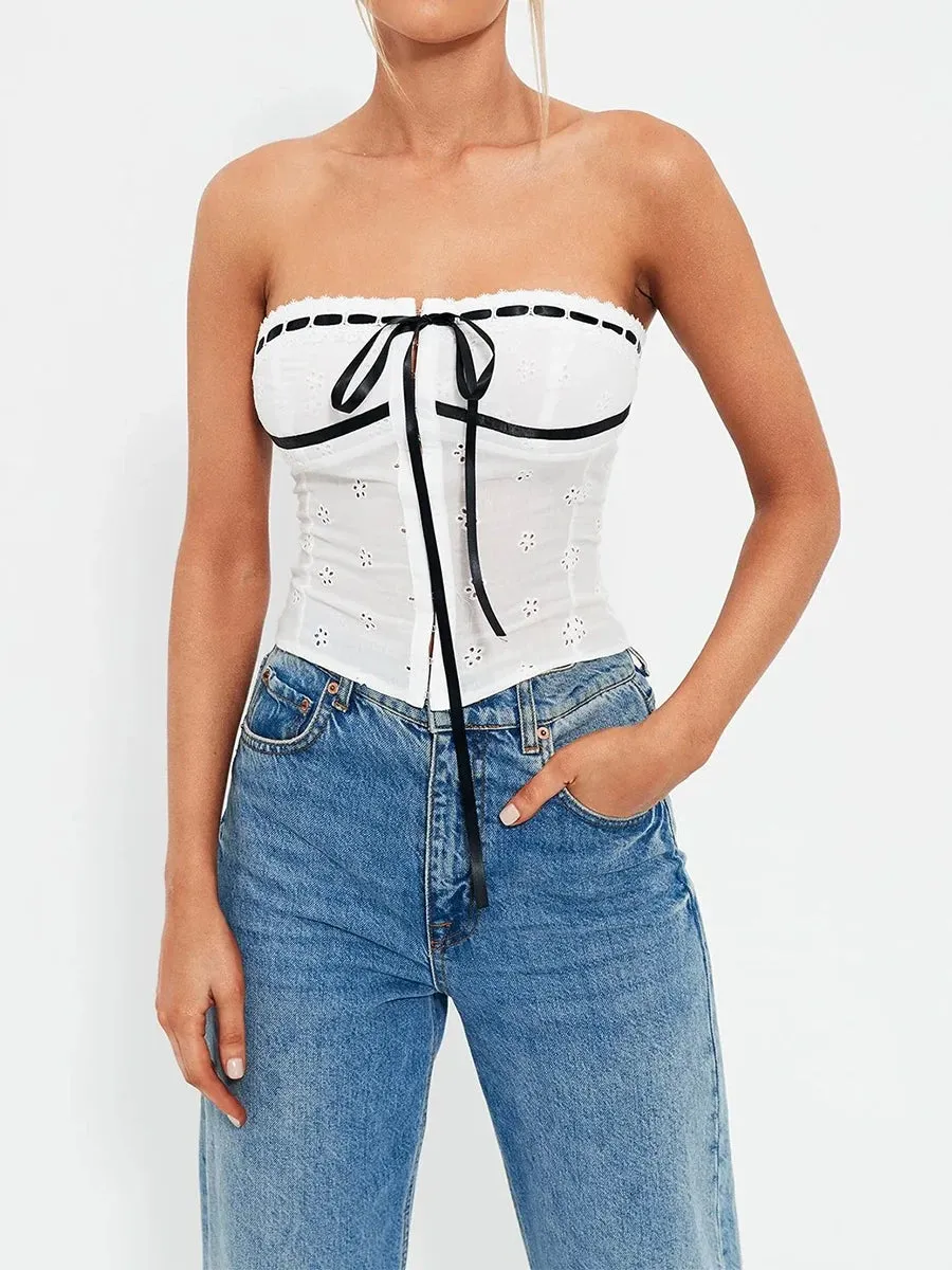 Znbbw Women Y2K Tube Crop Tops Sleeveless Bandage Buckle Lace up Casual Fairycore Grunge Spring Summer Tees Streetwear - Image 4