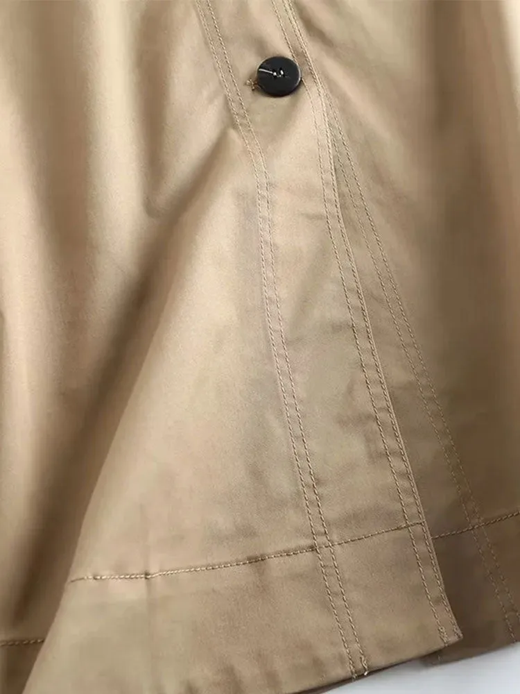 Znbbw 2023 Summer Autumn Skirt Women Loose Pockets Midi Khaki Skirt Women With Button - Image 5