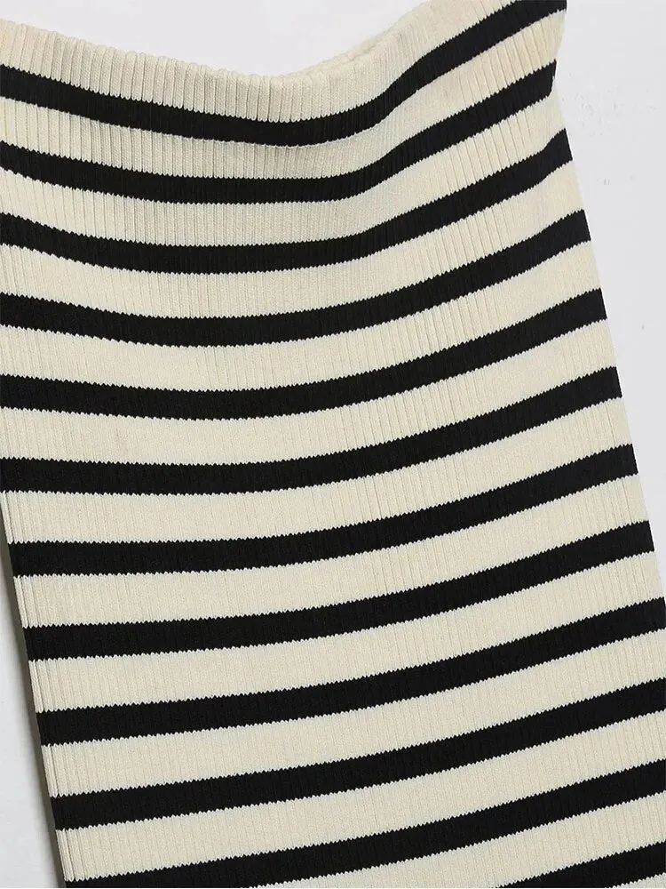 Znbbw 2023 women summer straight knitted dress European and American style striped tube top slim dress 202305 - Image 5
