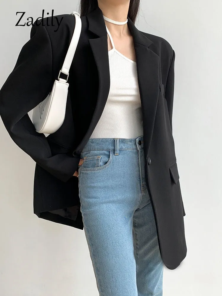 znbbw 2023 Autum Oversize Full Sleeve Gray Women Blazer Office Lady Solid Suit Blazers Work Winter Female Clothing Jackets Coat - Image 7