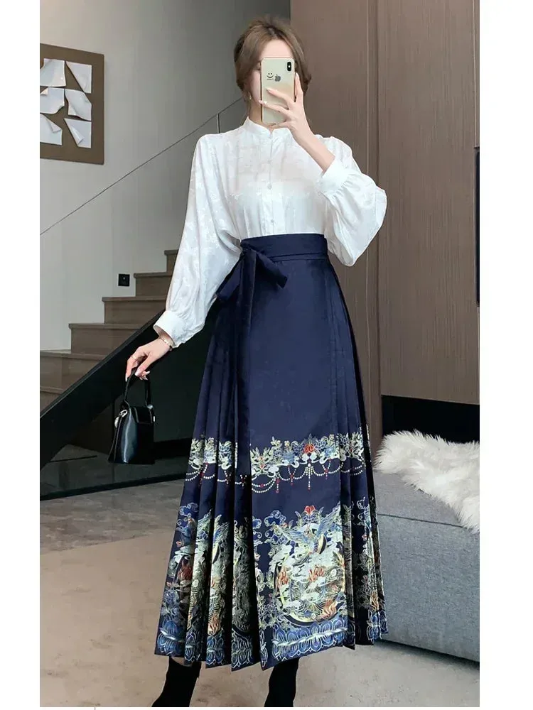 Znbbw Women Spring Autumn Imitation Makeup Horse Face Skirt Chinese Style Chinese High Grade Feeling Slim Commuting Long Skirt D5323 - Image 2