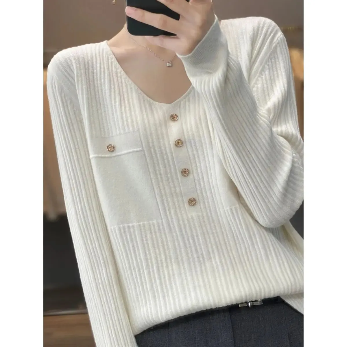 Znbbw Women Sweater and Pullovers Fall Winter New Skinny Jumpers V-neck Basic Warm Sweater Pullovers Warm Winter Sweater - Image 8