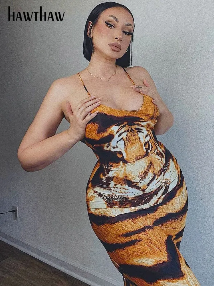 Znbbw Women Tiger Printed Bodycon Sleeveless Party Club Evening Long Dress 2023 Summer Clothes Wholesale Items For Business - Image 3