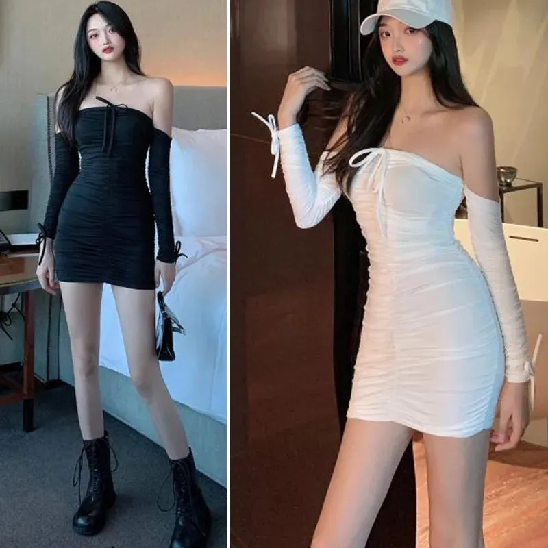 Znbbw Women's Sexy Off Shoulder Bra Slim Fit Dress Black Fashion Sexy Off Shoulder Sleeve Dress - Image 5