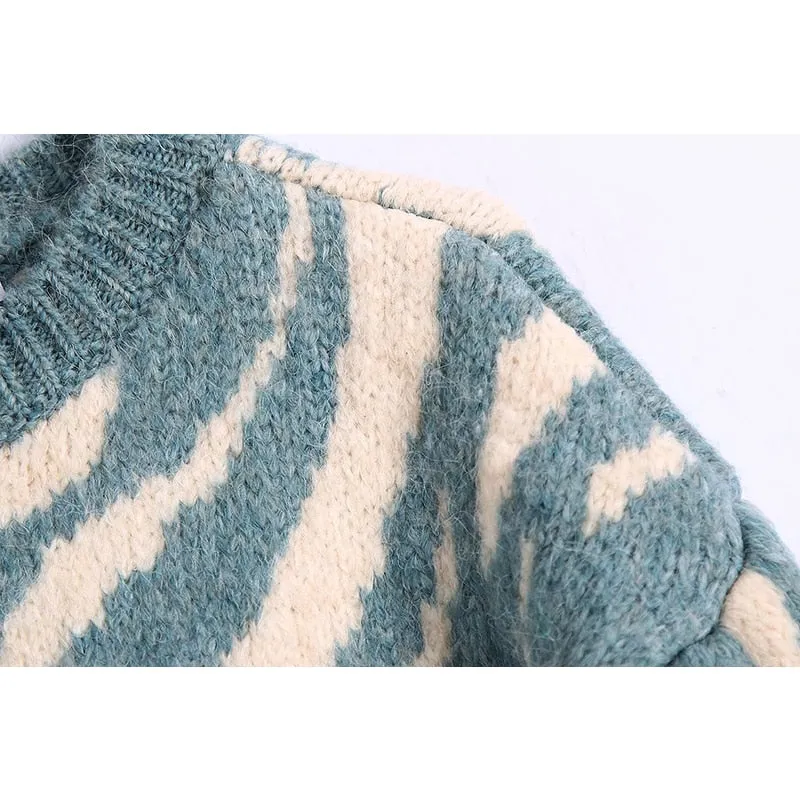 znbbw Autumn Woman Knitting Texture Sweater Fashion Round Neck Long Sleeve Black Stripe Hollow Out Sweater Vintage Fashion Sweater - Image 2