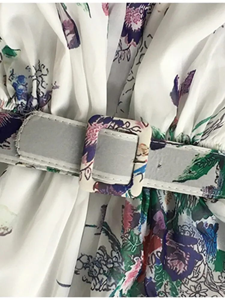 Znbbw Women Summer Dress Grace Temperament Sweet High Waist Flat Collar Floral Short Sleeve Folding A-line Vestidos D2441 - Image 3