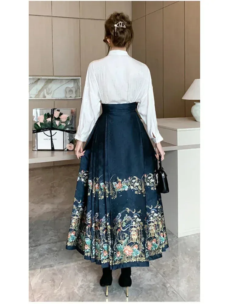 Znbbw Women Spring Autumn 2024 New Weaving Gold Imitation Makeup Chinese Style New Chinese High Grade Horse Face Skirt D5321 - Image 3