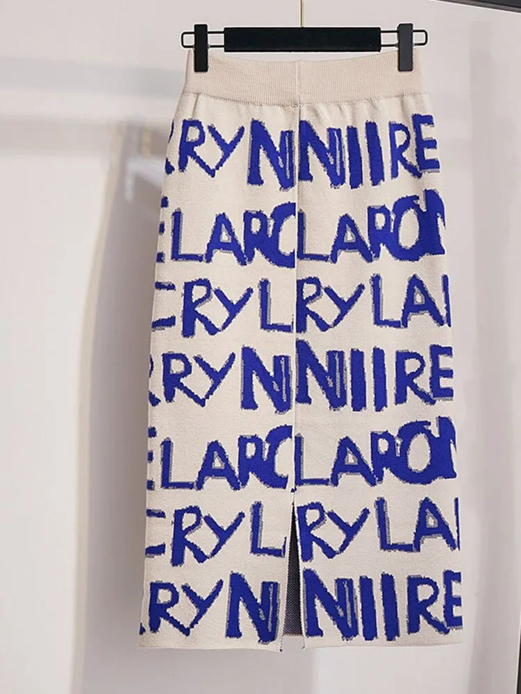 Znbbw Women's Letters Knit Skirt Autumn Winter New High Waist Split Straight Office Lady Long Warm Step Faldas female ML297 - Image 3