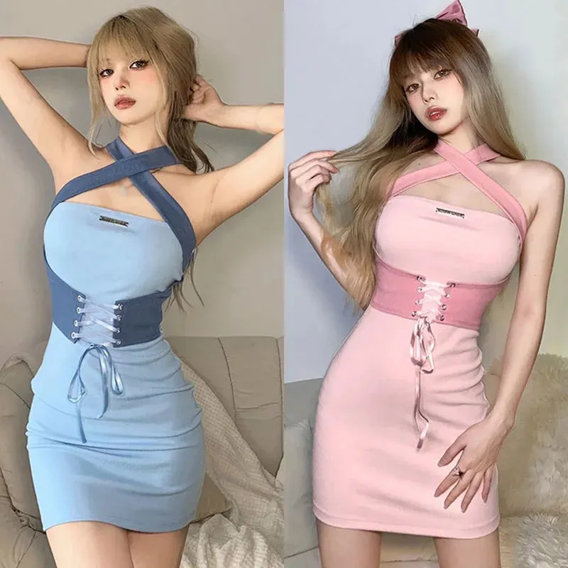 Znbbw Women's Korean Version Neck Hanging Dress With Strapless Straps Slim Fitting Sexy Backless Sleeveless Dress - Image 6