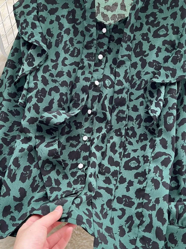 Znbbw WomenEuropean American Retro Leopard Print Blouse Female Loose Thin Lantern Sleeve Blusa All-match Chiffon Shirt KK1761 - Image 3