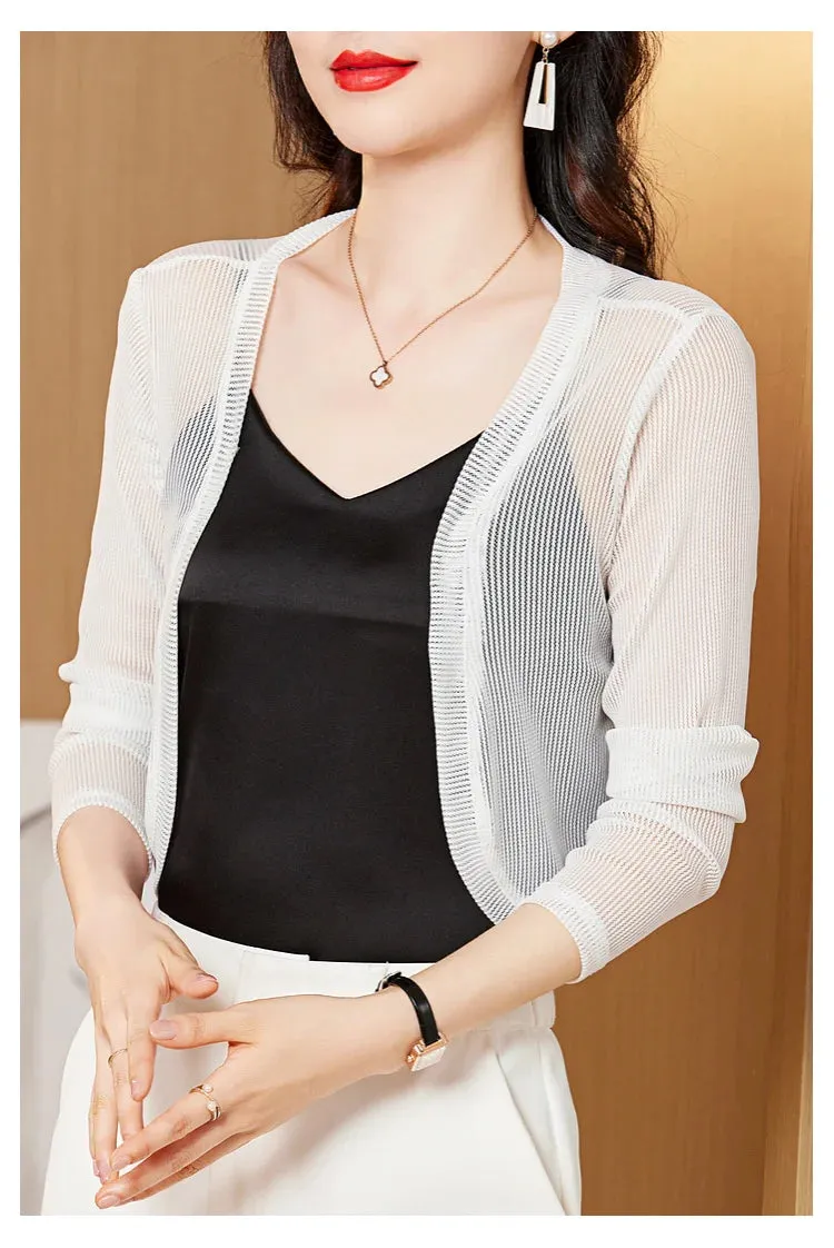 Znbbw Women Thin Mesh Cardigans Lady Summer Transparent Shawl Female Long Sleeve Short Coat Outwear - Image 12