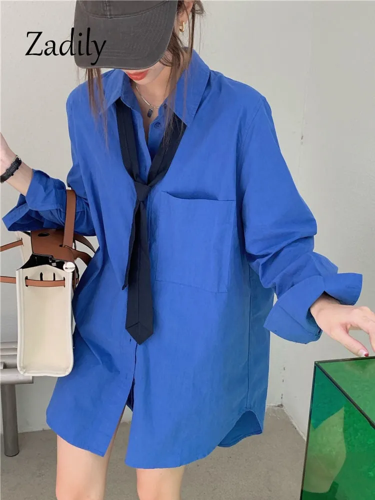 znbbw 2023 Summer Minimalist Long Sleeve Tie Women White Shirt Korea Style Button Loose Woman Blouse Work Female Clothing Tops - Image 5