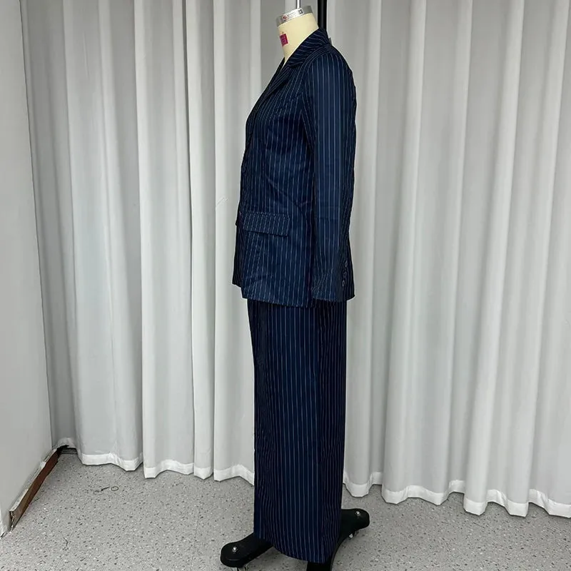 Znbbw Women's Suit Autumn 2 Piece Set Long Sleeve Lapel Double Button Striped Printed Blazer Top Straight Skirt Sets Streetwear - Image 4