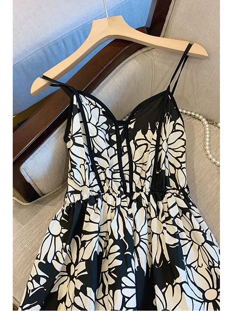 znbbw Women Summer Sexy Backless V-Neck Floral Print Suspender Dresses Vestido 2023 Spring French Vintage Party Dresses Female Vestido - Image 3