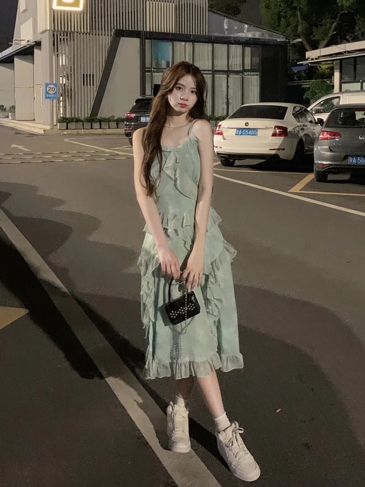 znbbw Women Summer Fairycore Backless V-Neck Asymmetrical Lady Suspender Dresses Vestido 2023 French Elegant Party Female Dress - Image 4