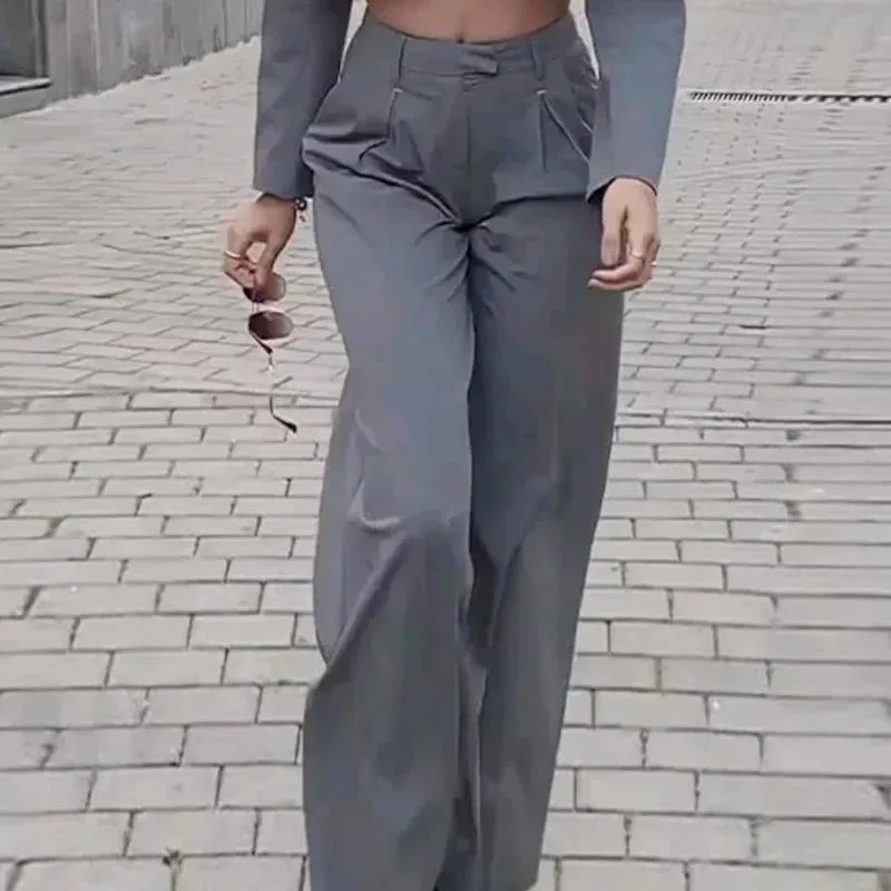 Znbbw Women Two Piece Set Autumn Fashion Solid Lapel Short Long Sleeve Loose Top Casual With Pockets Pants Sets High Streetwear - Image 2