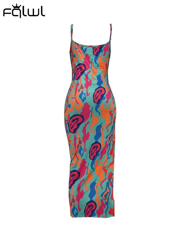 znbbw Red Printing Cami Long Dress Night Club Outfit For Women 2023 Summer Pink Bodycon Pleated Backless Split Maxi Dress 912 - Image 6