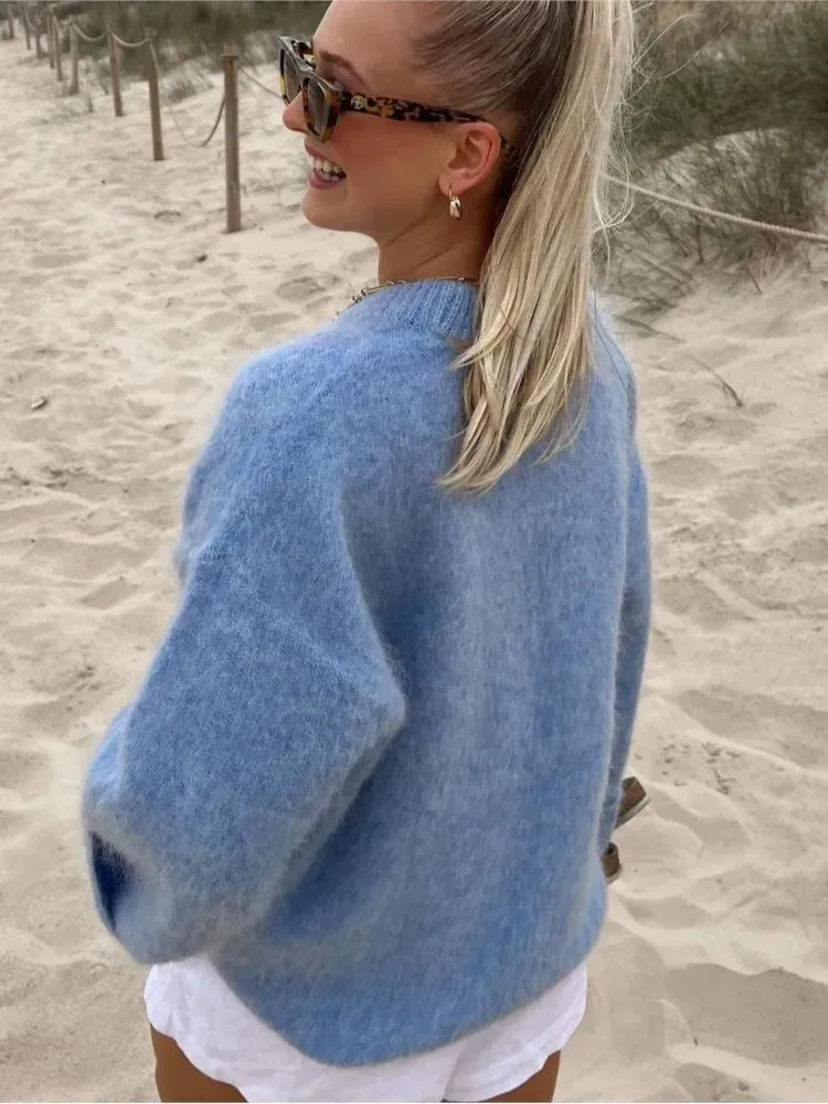 Znbbw Autumn Women Solid Warm Sweater Pullover Casual Loose O Neck Long Sleeve Knit Tops Ladies Oversize High Street Knitwear - Image 6