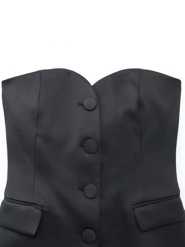 Znbbw 2023 Woman 2 Pieces Vest Sets Single Breasteed Filp Over Underwear Vest + Split Straight Trousers Causal Women Suits - Image 7