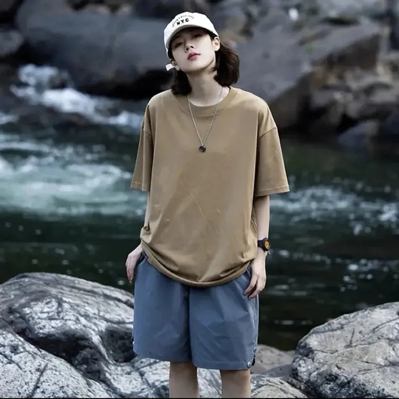 Znbbw 100% Cotton Women Korean T Shirt Fashion Casual Female Loose Summer Tops Preppy Style All Match Student Solid Color Tees - Image 14