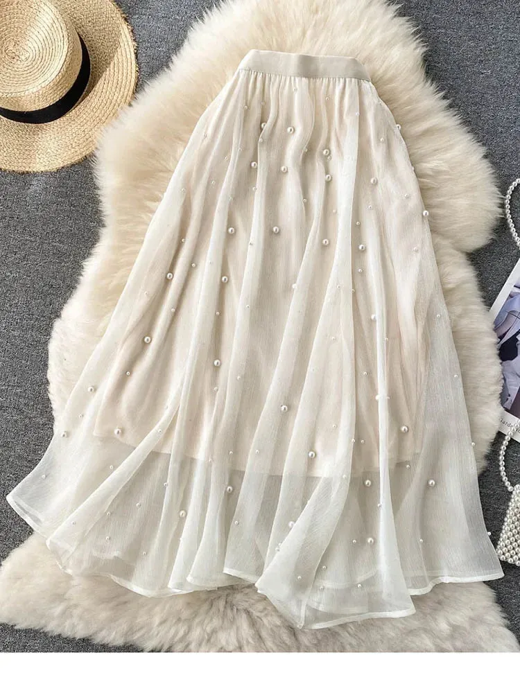 Znbbw Women's Spring Summer New Beaded Streamer Skirt All-match Mid-length Gentle Wind Skirt D0145 - Image 8