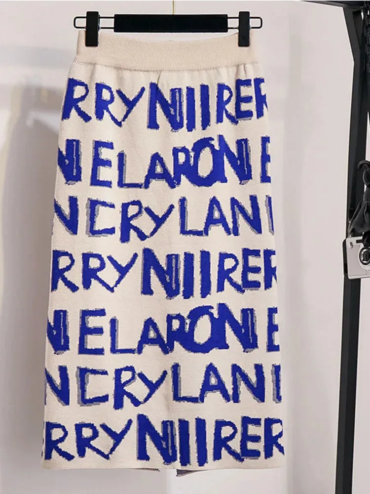 Znbbw Women's Letter Knit Skirt Autumn Winter New High Waist Split Straight Office Lady Long Warm Step Faldas ML297 - Image 4