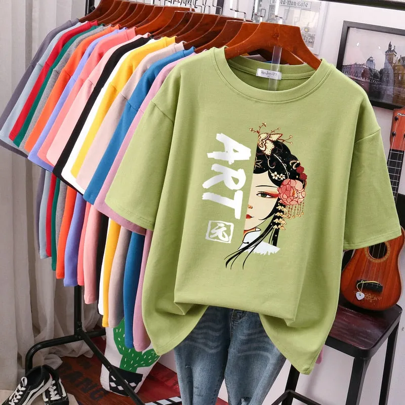 Znbbw 100% Cotton Plus Size L-6XL T Shirt Print Tshirt Short Sleeve Women's Top Chinese Style Summer Couple O Neck T Shirts - Image 14