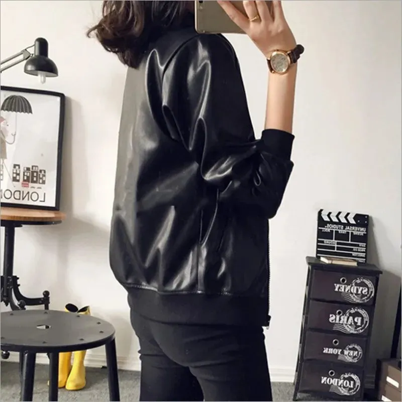 Znbbw Women Korean version slim fit PU short jacket Leather Zipper Slim Biker Jacket - Image 5