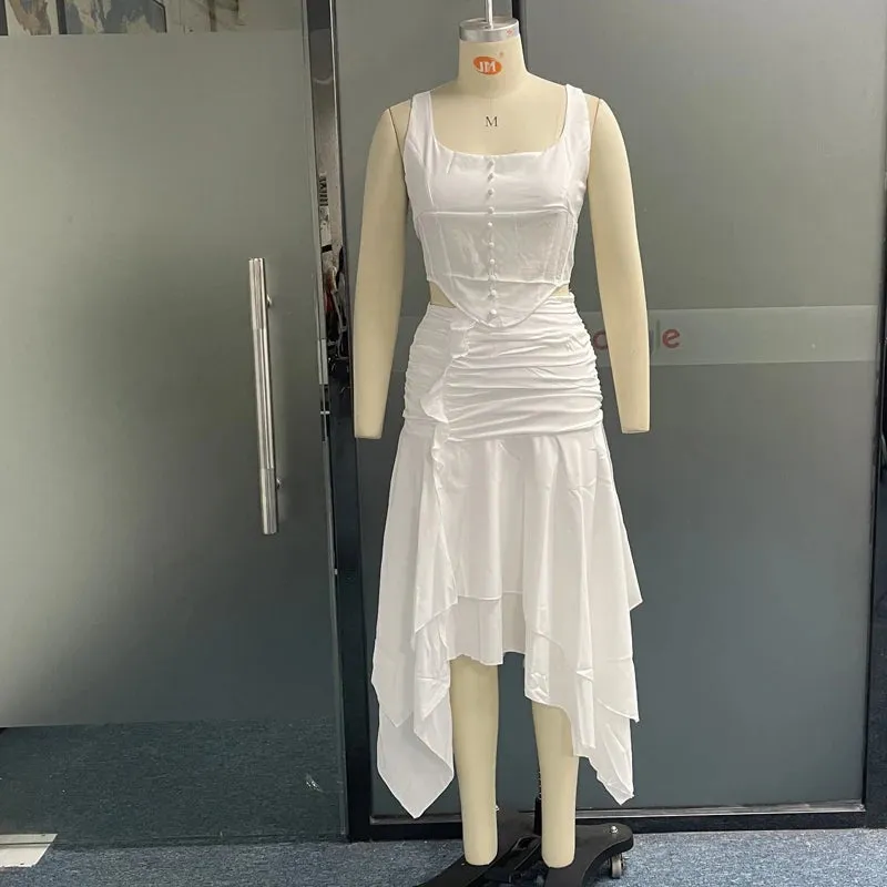 Znbbw Women Two Piece Set Summer Fashion Sexy Round Neck Sleeveless Sling Top Tight Slit Long Skirt Sets High Streetwear - Image 5