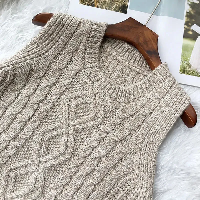 Znbbw And Winter Clothing Thick Wool Vest Female Knitted Vest Loose Large Size Round Neck In The Long Section Of The Wild Vest - Image 4