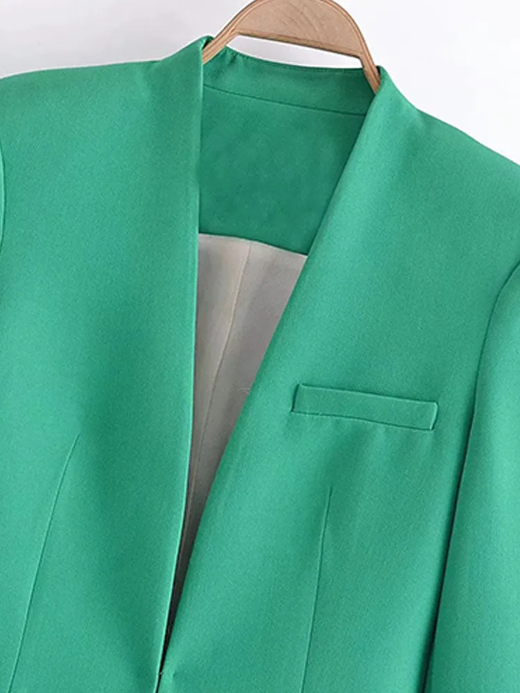 Znbbw ZBZA 2023 Woman Vintage Green Yellow Loose Blazer Women Spring Elegant Female Streetwear Solid Blazer Women 202302 - Image 21