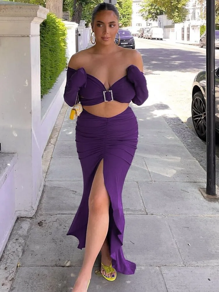 Znbbw Women Long Sleeve Tops Midi Skirts Party Club Two Piece Sets Outfits 2023 Autumn Clothes Wholesale Items For Business - Image 2