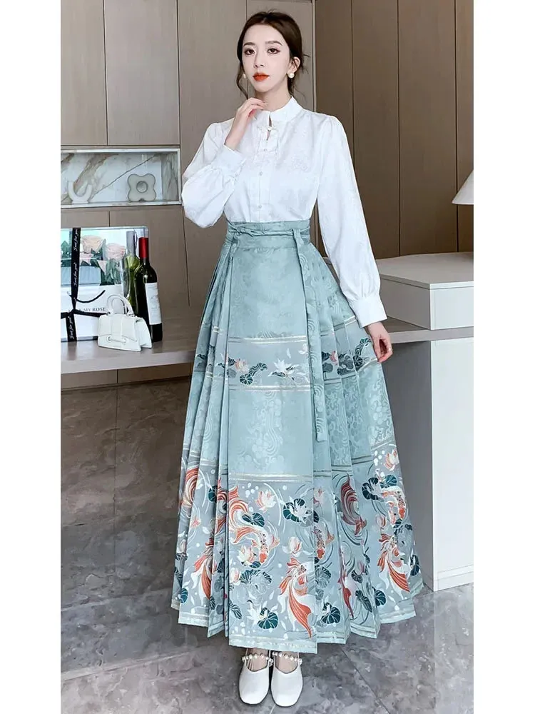 Znbbw Women Spring Autumn Skirt Temperament Daily Elegant New Chinese Style Retro Style Appear Thin Casual Horse-face Skirt D5700 - Image 3