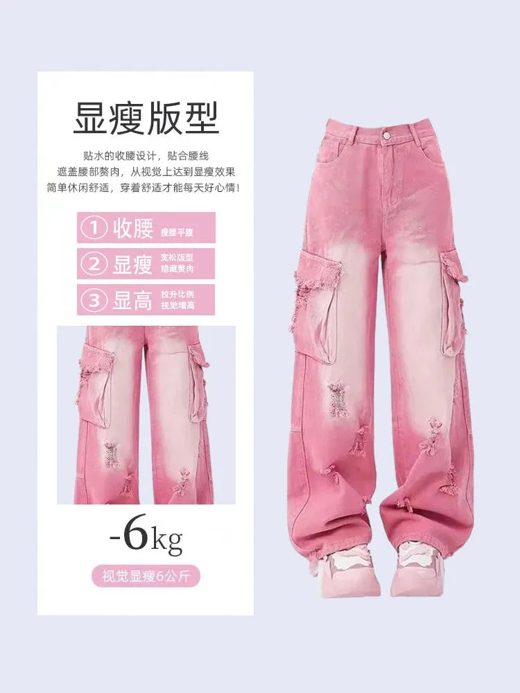 Znbbw Women's Pink Cargo Jeans Vintage 90s Aesthetic Y2k Oversize Denim Trousers Harajuku High Waist Cowboy Pants 2000s Trashy Clothes - Image 3