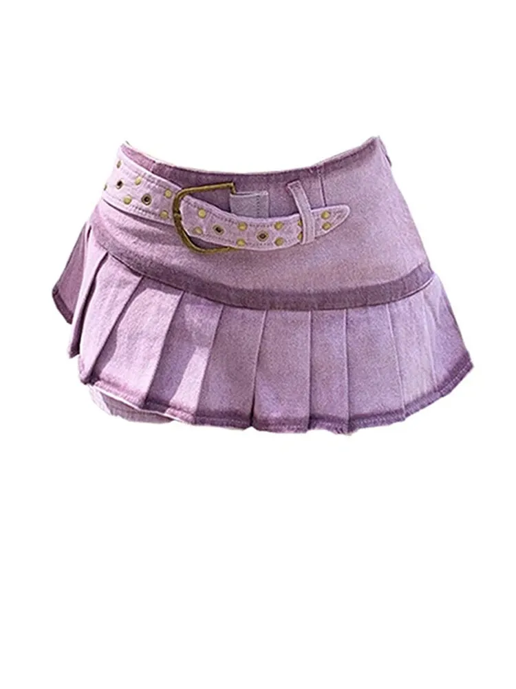 Znbbw Women's Denim Pleated Skirt Vintage Y2k Korean Style Skirt Harajuku Casual Chic Fashion Kawaii A-line Mini Skirt For Women Summe - Image 2