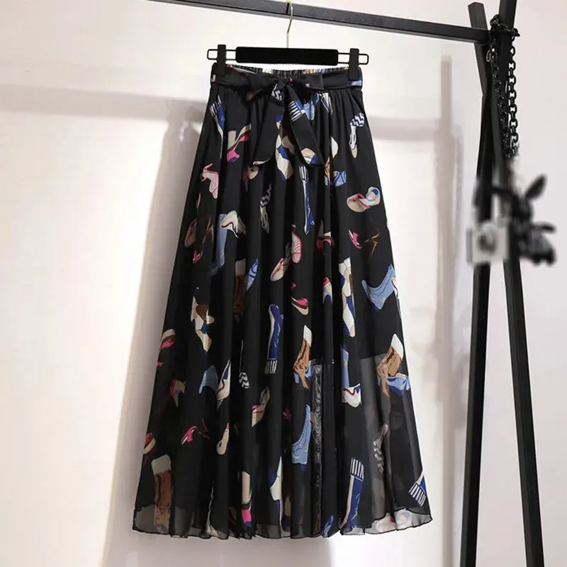Znbbw Women Long Skirt Summer Beach Sunny Skirts Floral Bow Chiffon High Waist Skirt - Image 11