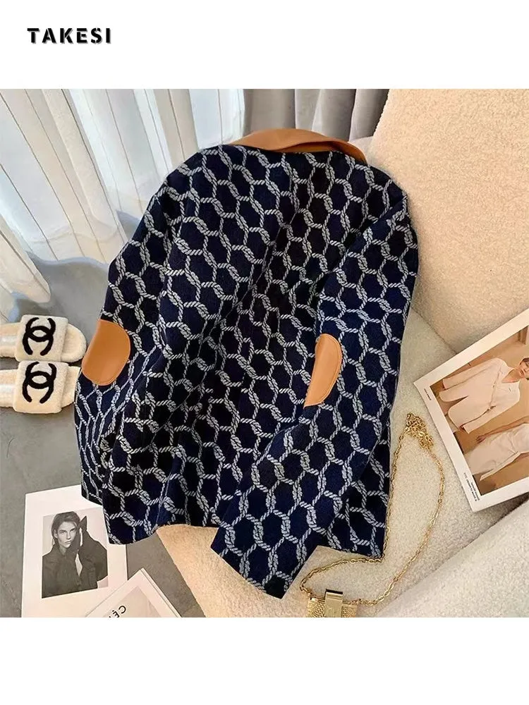 znbbw Autumn Winter Women Casual Plaid Jackets Coats Turndown Collar Pocket Veins Female Vintage Fashion Street Jacket Outerwear - Image 2