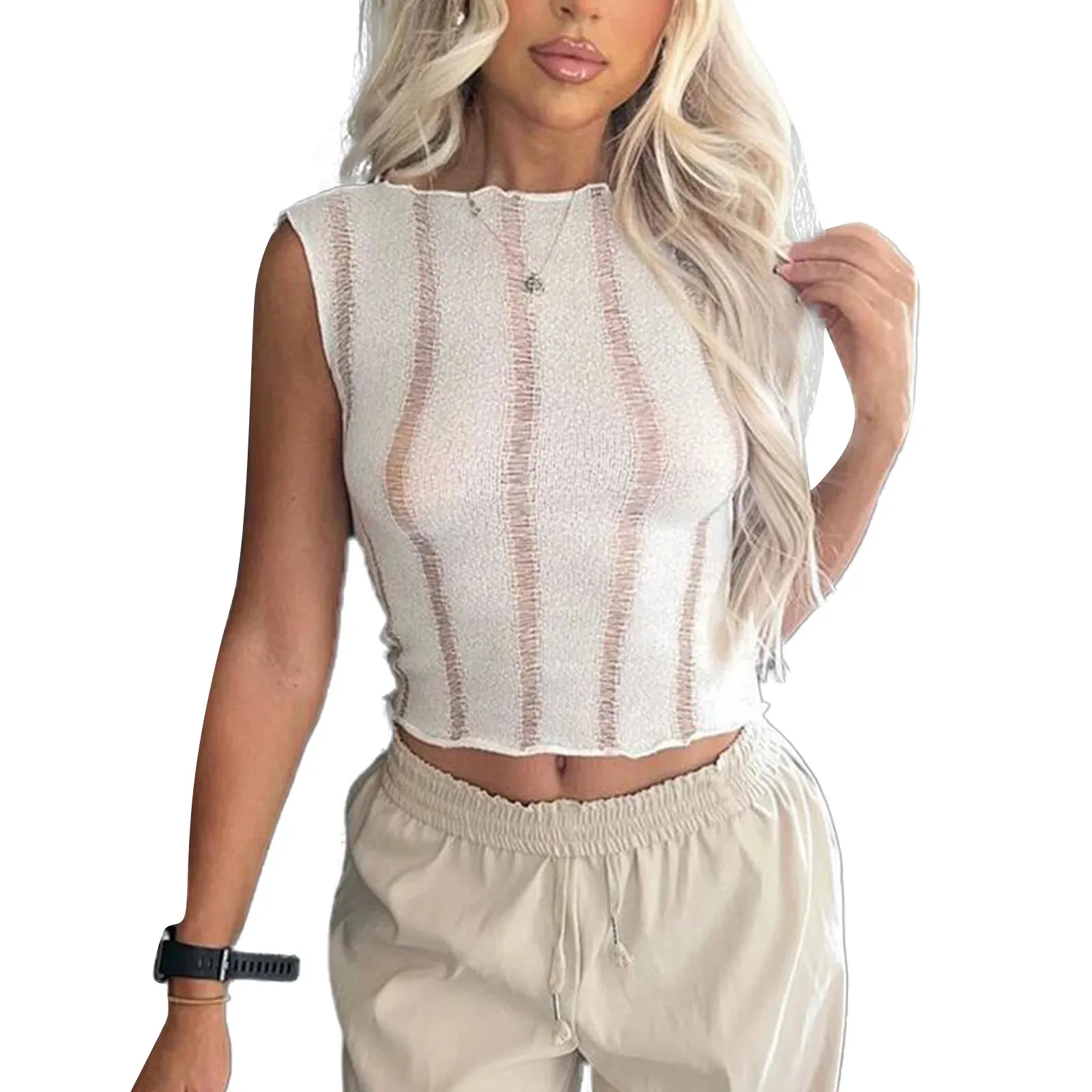 Znbbw Women Tanks Tops with Hollow Decoration Solid Color Skinny Version Casual Style Summer Clothing Ladies Sim Fit Crop Tops - Image 2