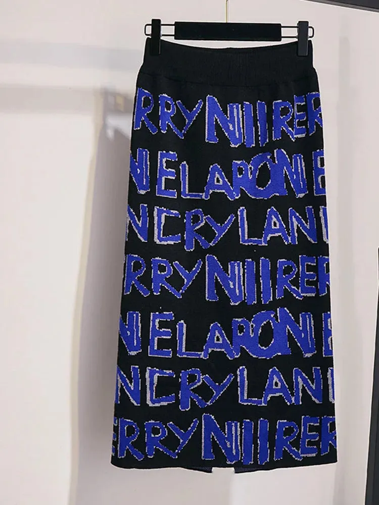 Znbbw Women's Letter Knit Skirt Autumn Winter New High Waist Split Straight Office Lady Long Warm Step Faldas ML297 - Image 10